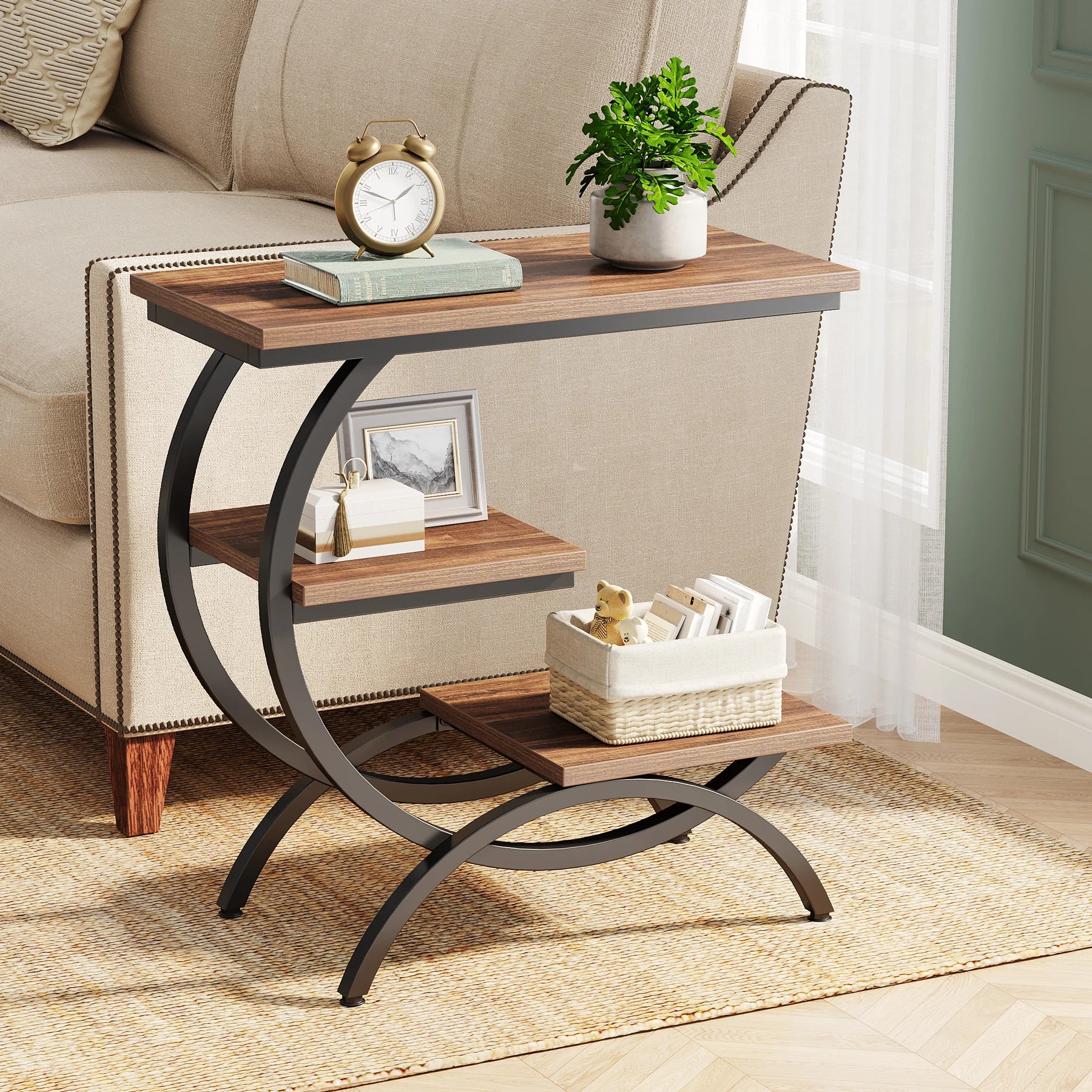 Tribesigns 3‑Tier C‑Shaped End Table