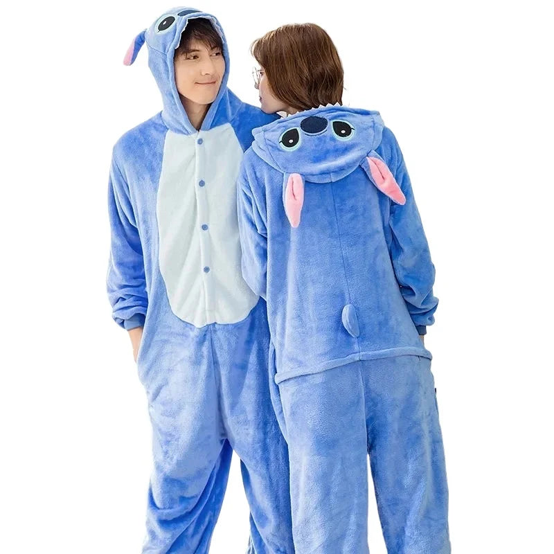 Stitch Flannel Hooded Onesie Pajamas for Adults