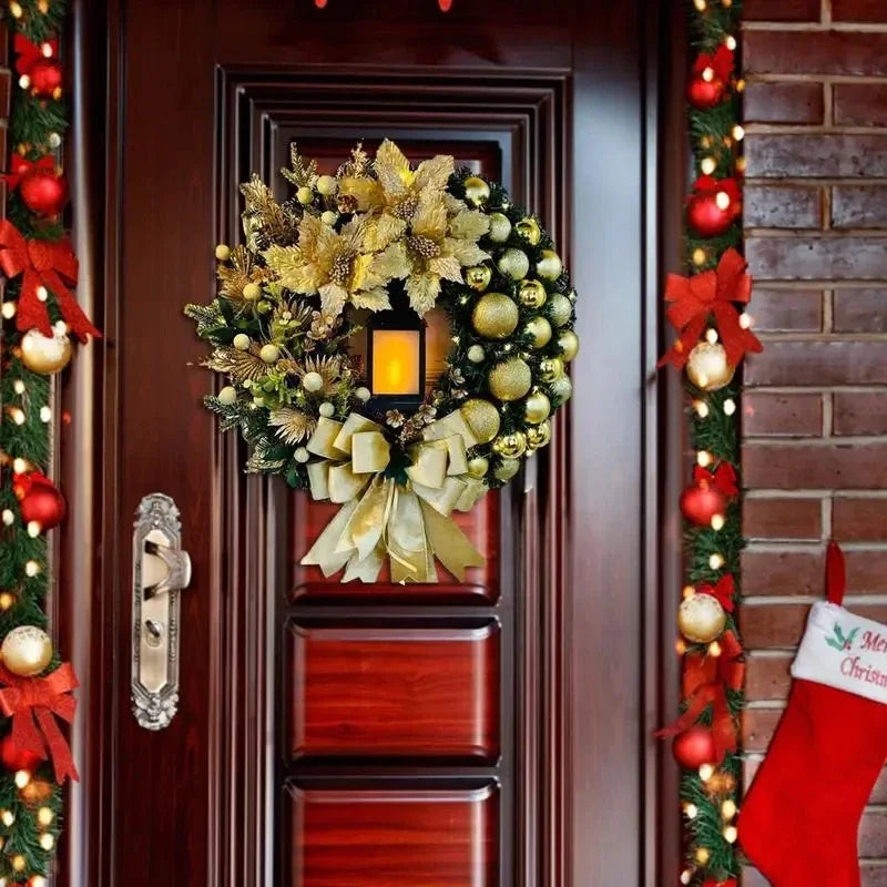 45cm Golden Christmas Wreath with Lights – Front Door & Wall Decor