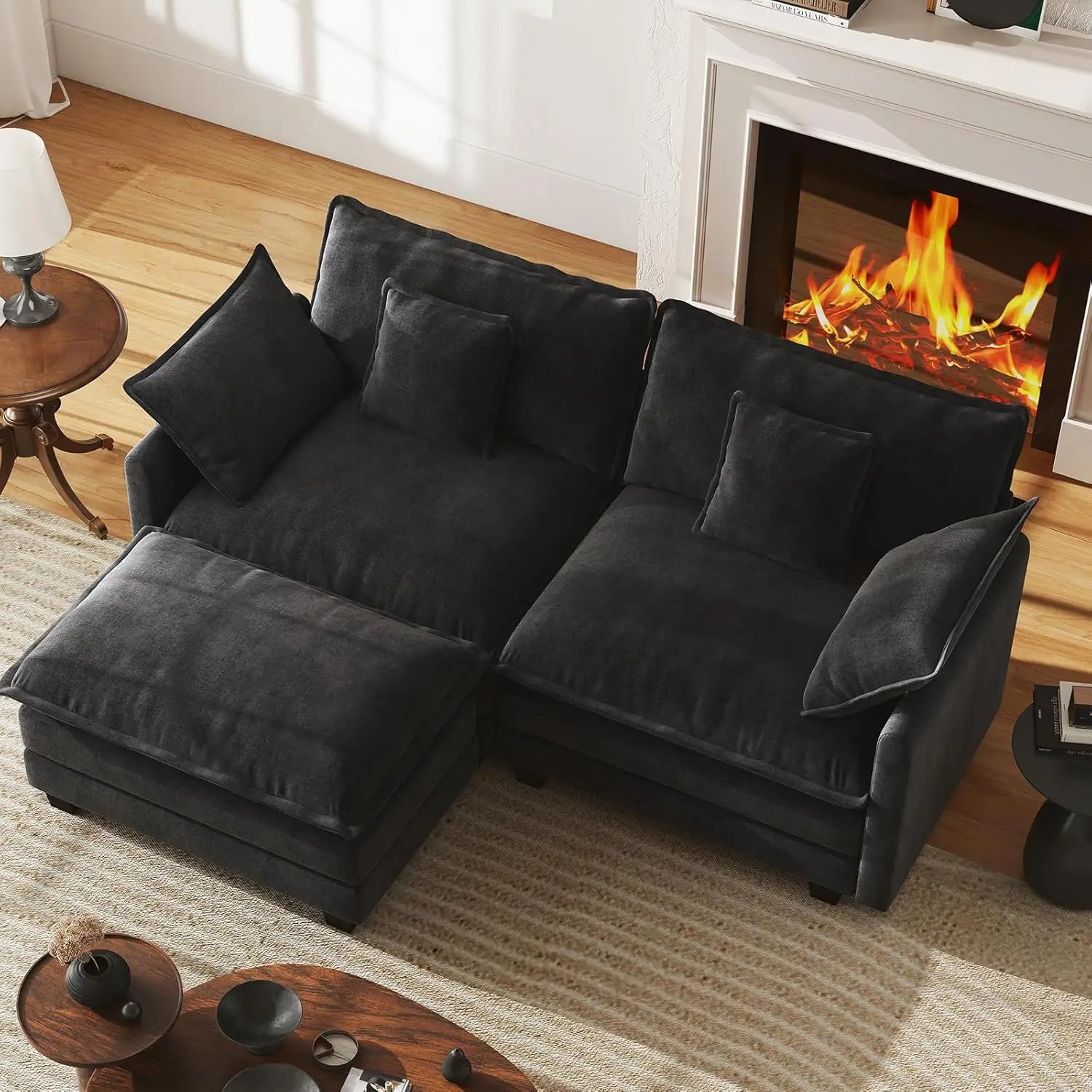 77" L-Shaped Cloud Sofa with Ottoman – Comfy Chenille Modular Sectional