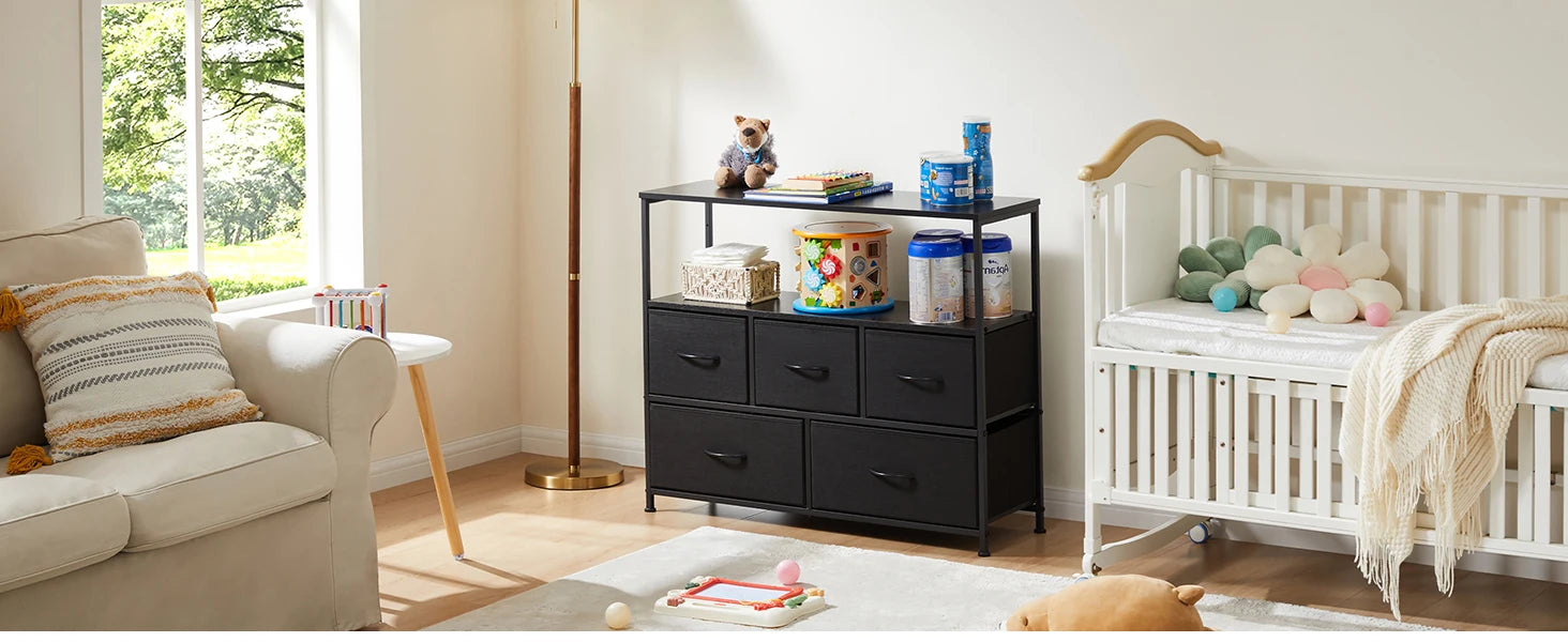 JHK Shoe Cabinet with 5 Fabric Drawers – Multilayer Storage & TV Stand