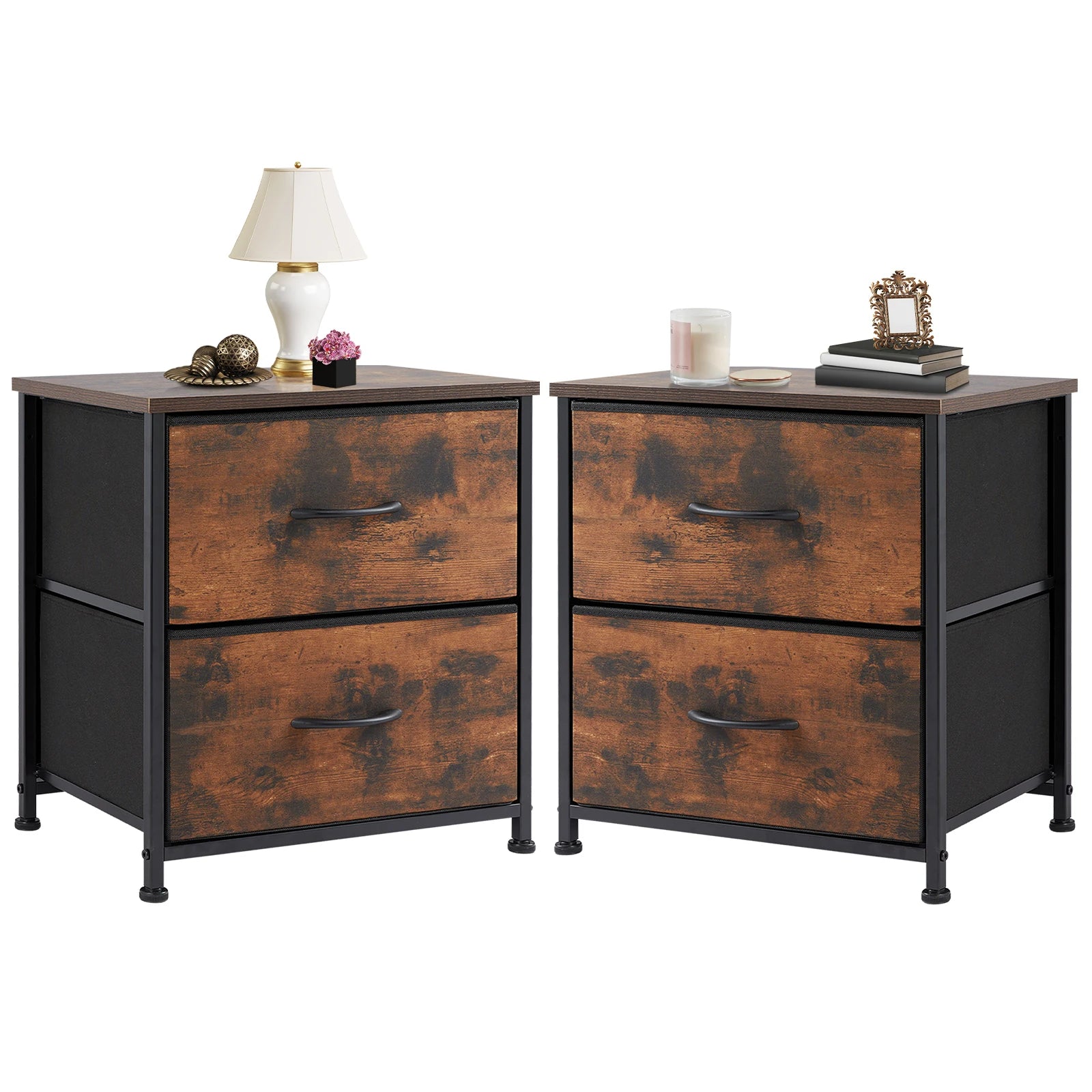 JHK Nightstand with 2 Fabric Drawers – Bedside & Coffee Table Storage Cabinet