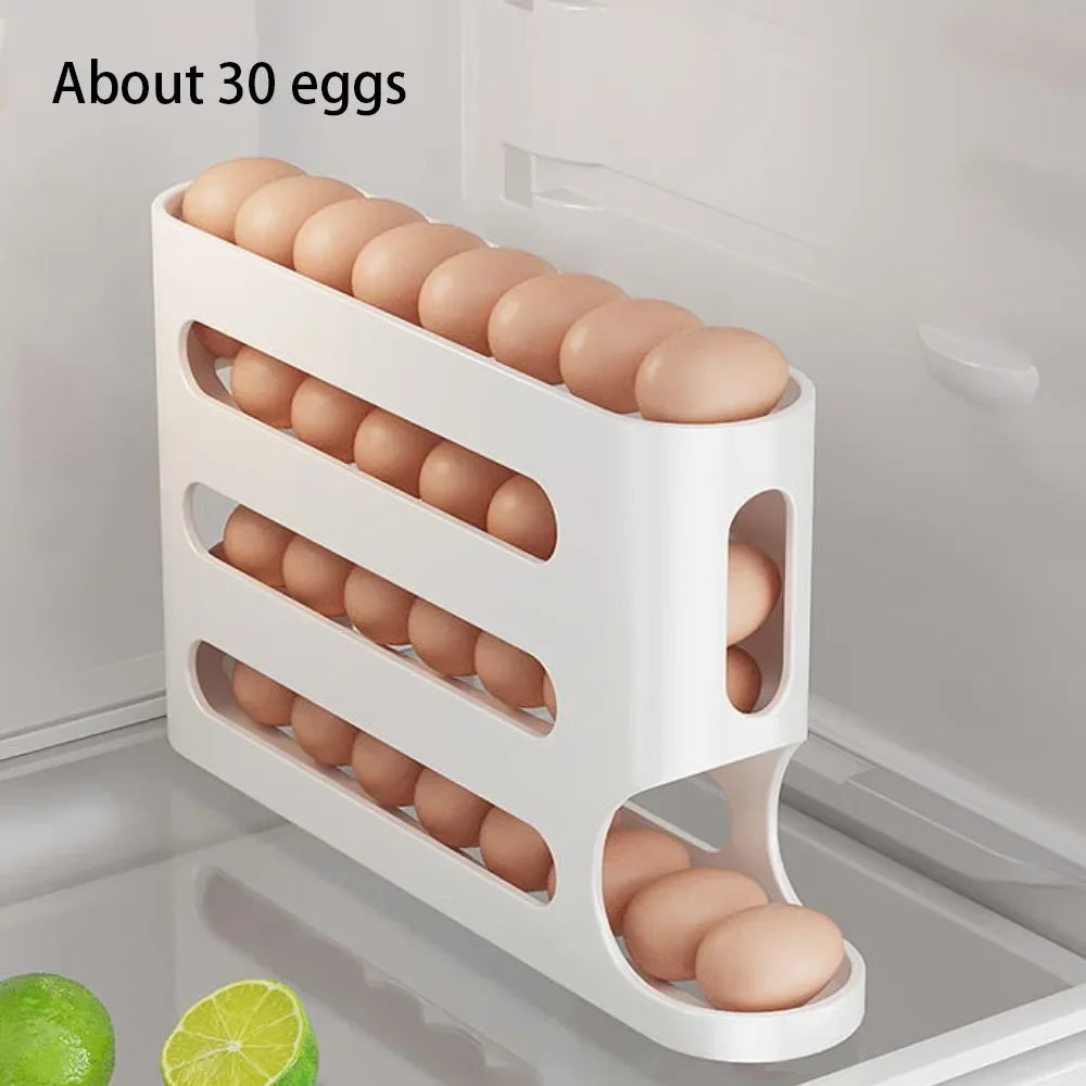 4-Layer Automatic Rolling Egg Holder – Fridge Storage Organizer