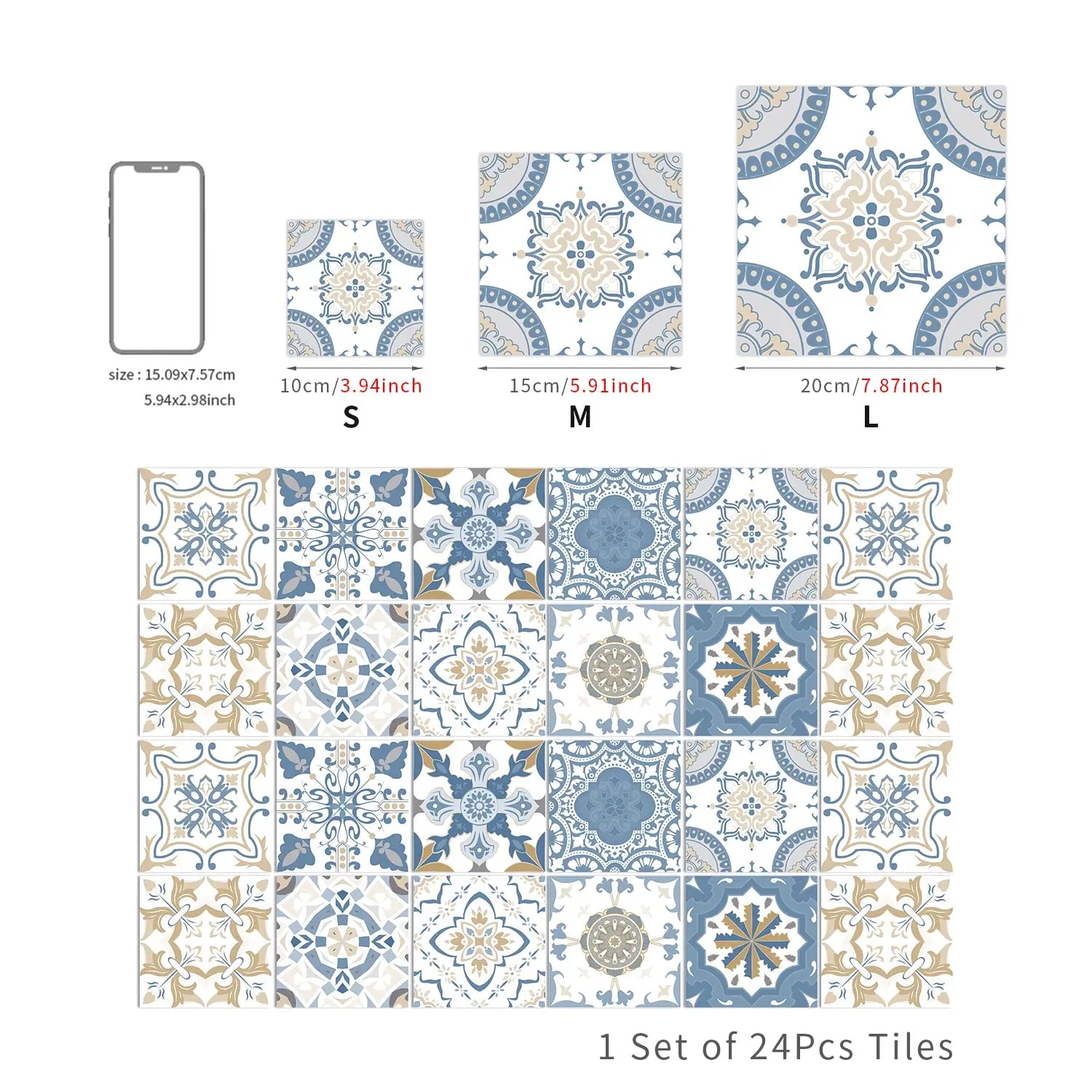 24PCS Light Color Tile Stickers – Waterproof Self-Adhesive Wall Decals