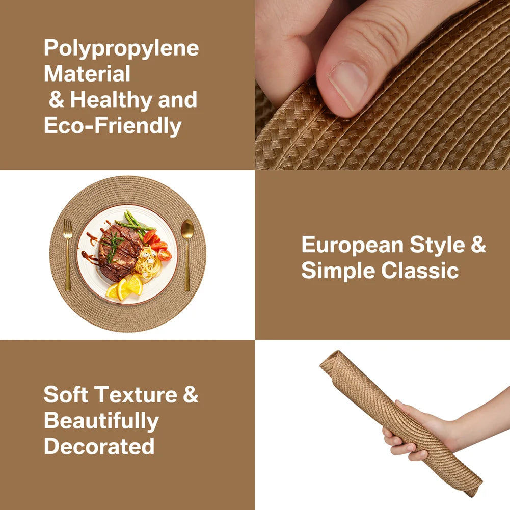 6PCS Round Table Mat & Coaster Set – Non-Slip Ramie Dining Placemats