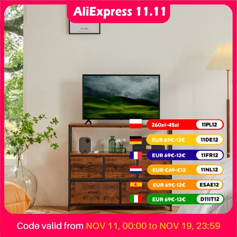 Fireplace TV Stand – 5-Drawer Bedroom Storage Cabinet