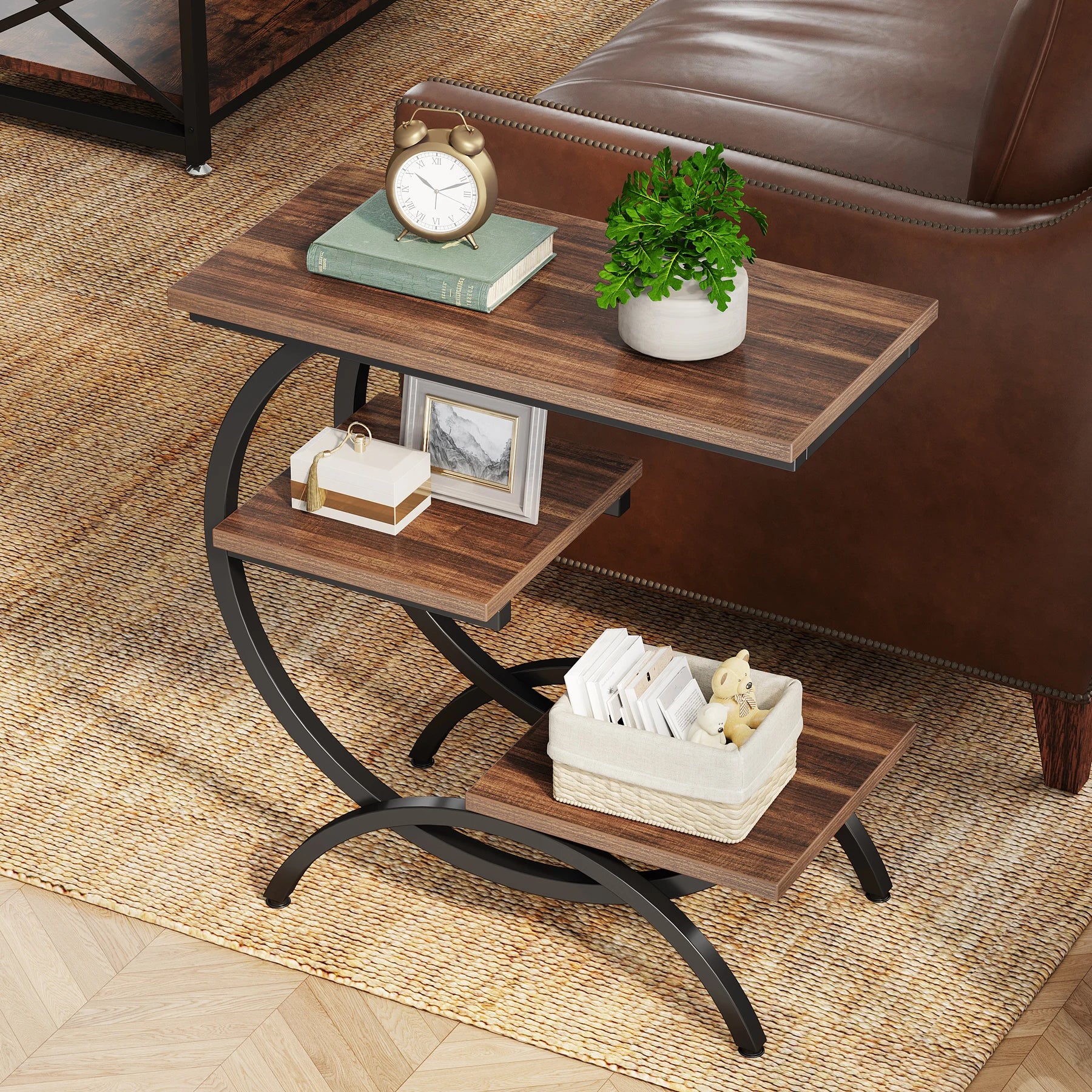 Tribesigns 3‑Tier C‑Shaped End Table