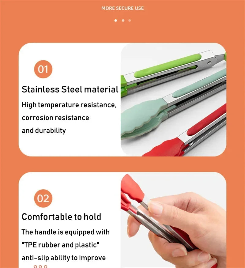 7-Inch Non-Slip Stainless Steel Food Tongs