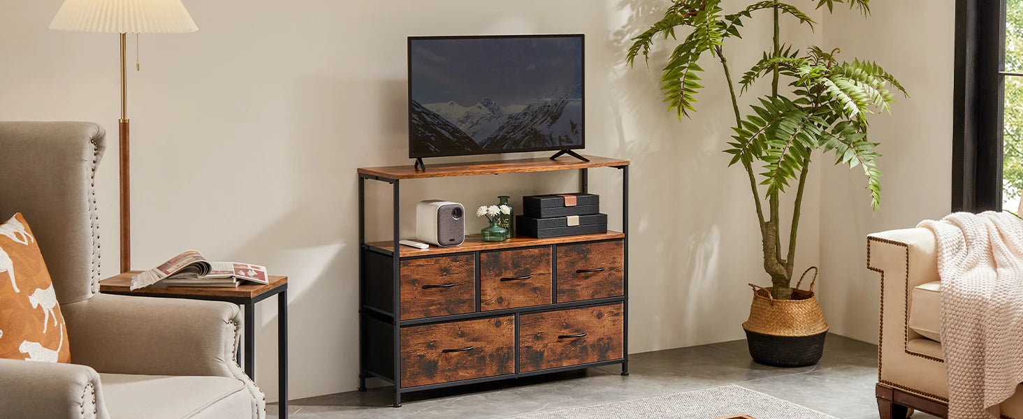 Fireplace TV Stand – 5-Drawer Bedroom Storage Cabinet
