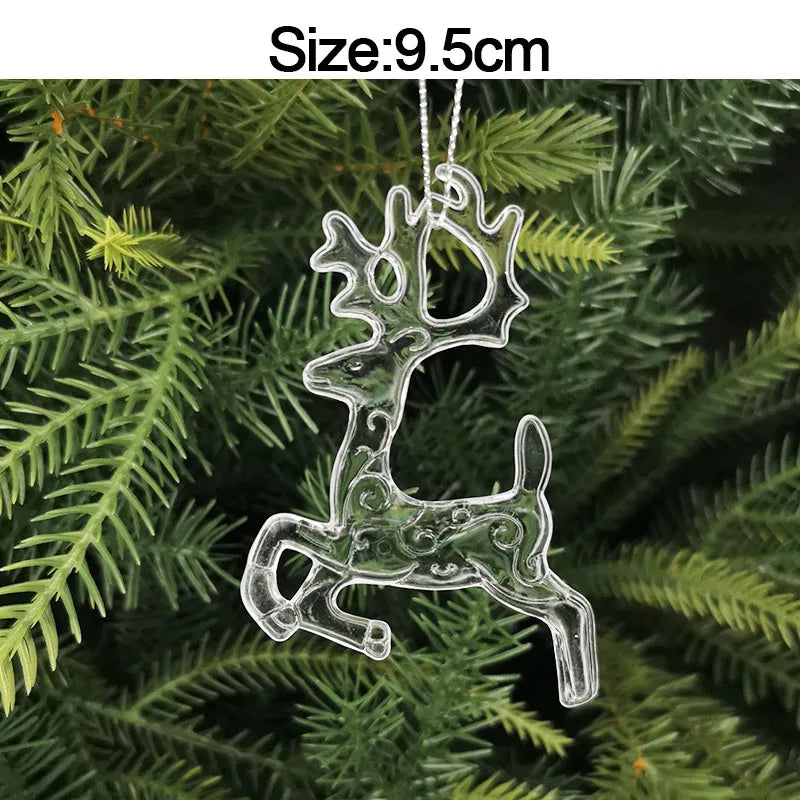 5PCS Crystal Acrylic Christmas Ornaments – Snowflake, Elk & Snowman