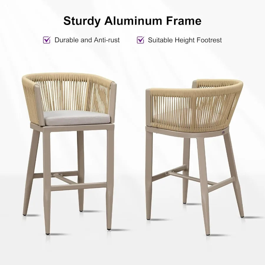 Modern Outdoor Wicker Bar Stool Set