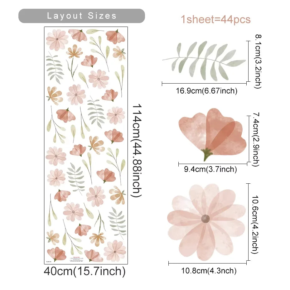 Boho Flower Wall Stickers Watercolor Removable Décor