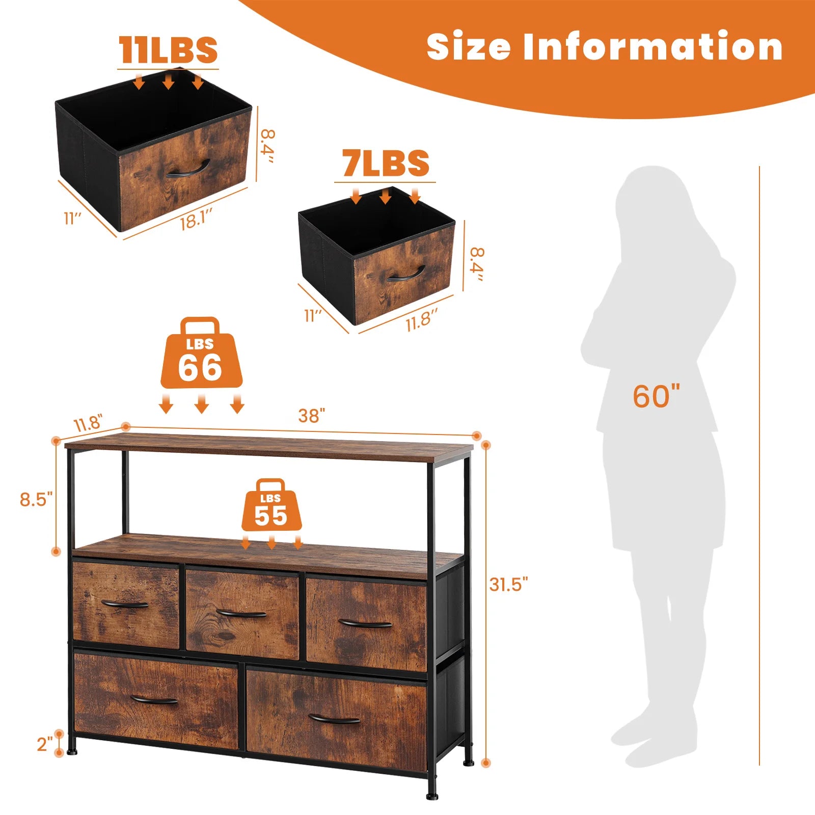 JHK Shoe Cabinet with 5 Fabric Drawers – Multilayer Storage & TV Stand