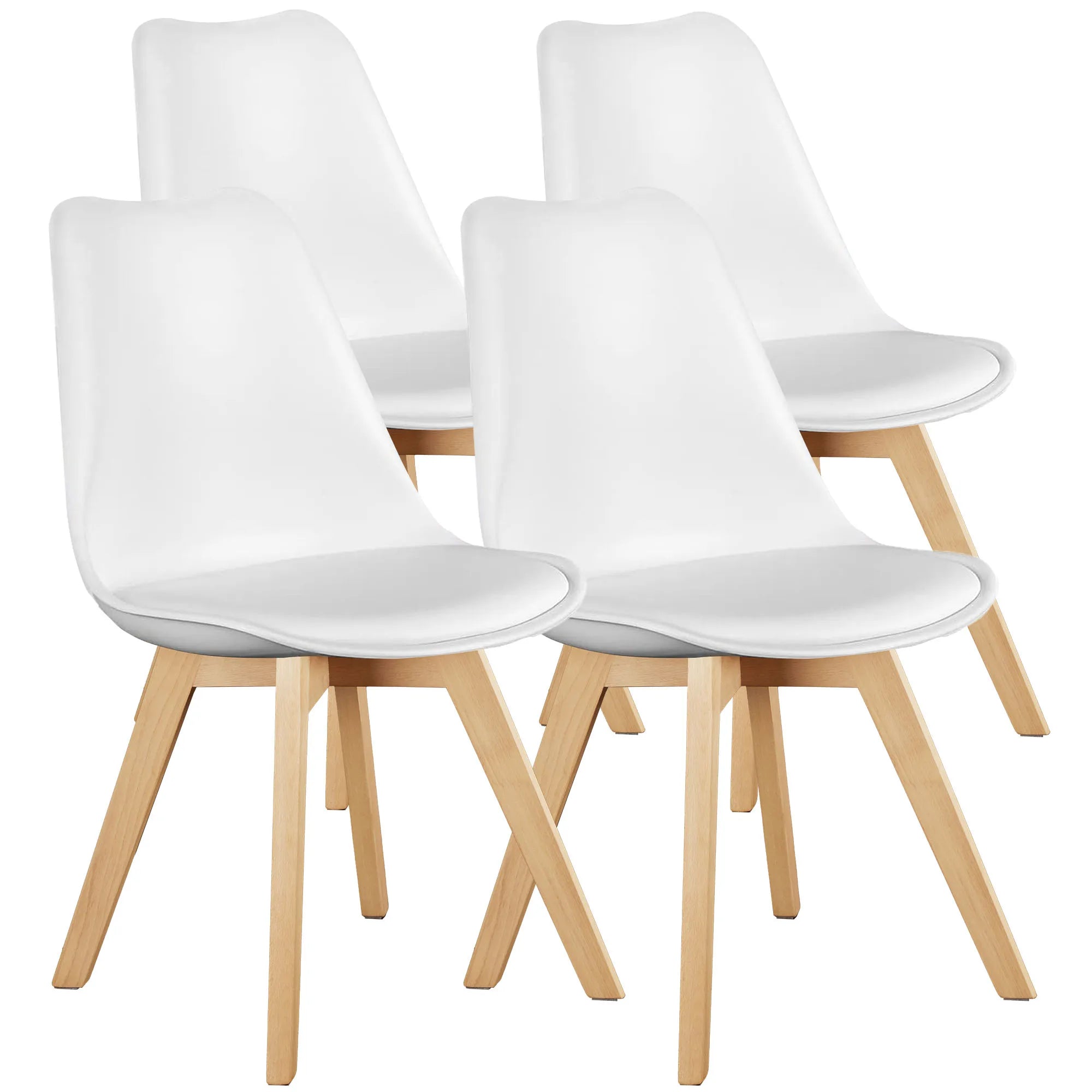 Set of 4 PU Leather Dining Chairs with Wooden Legs
