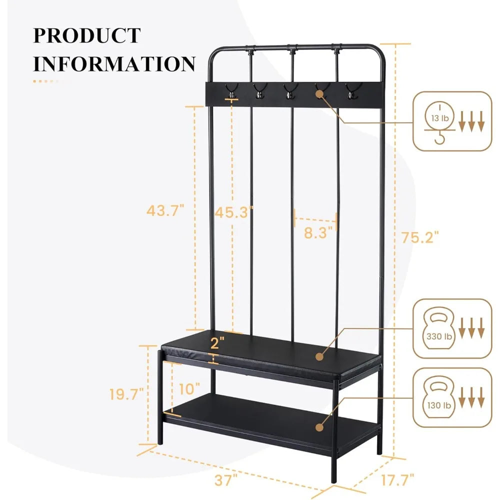 CERLIN Hall Tree – Coat Rack with Shoe Bench & Storage