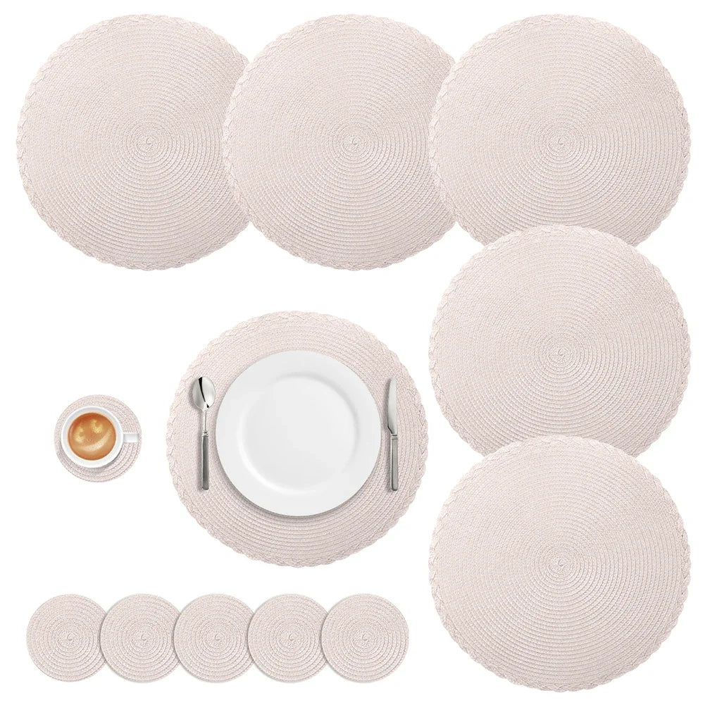 6PCS Braided Placemats & Coasters – Washable Heat-Resistant Table Set