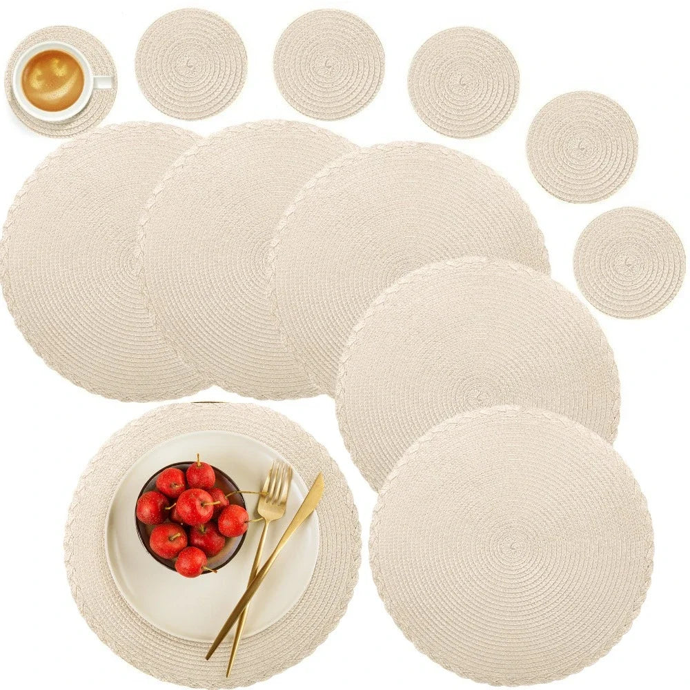 6PCS Round Table Mat & Coaster Set – Non-Slip Ramie Dining Placemats