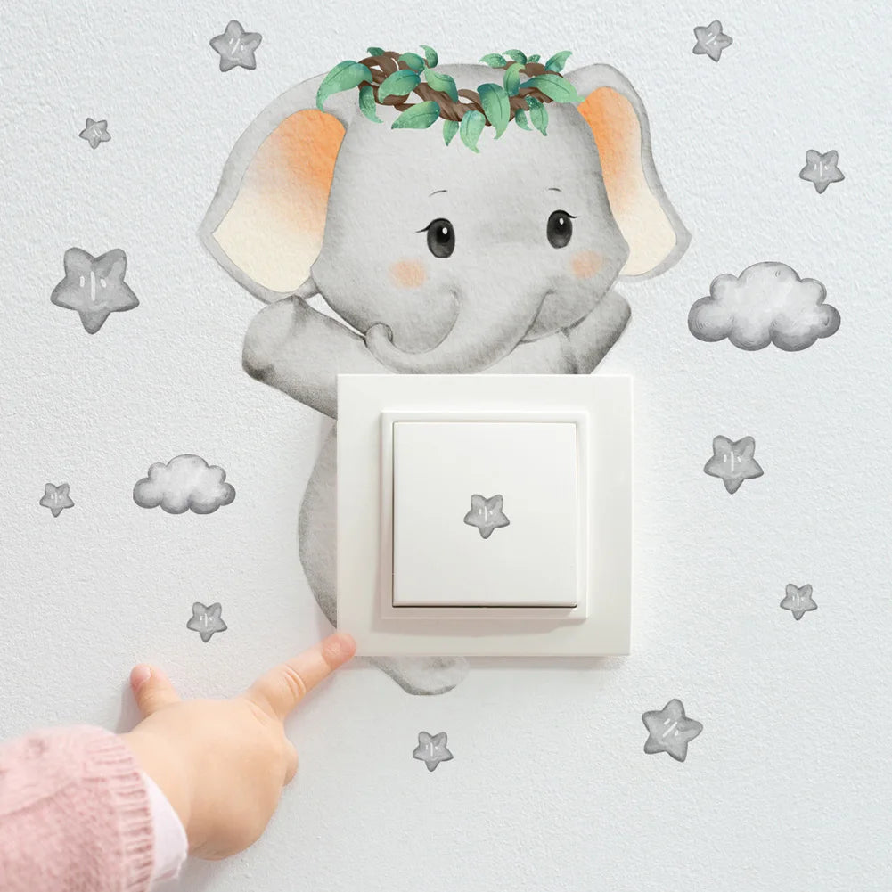 Cute Animal & Star Wall Stickers – Kids Bedroom Self-Adhesive Decals