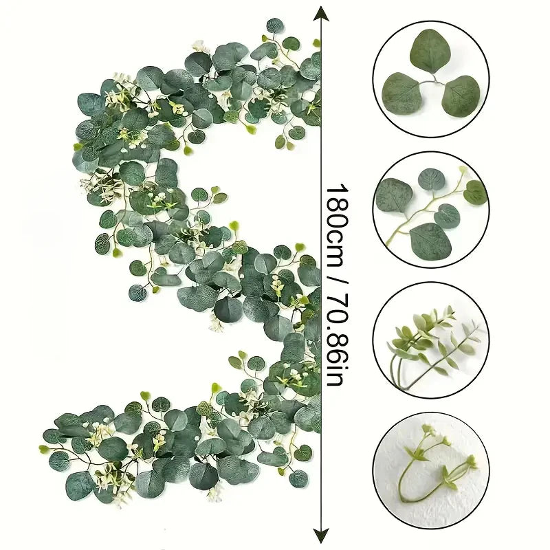 70.8" Faux Eucalyptus Garland with White Flowers – Home & Holiday Decor