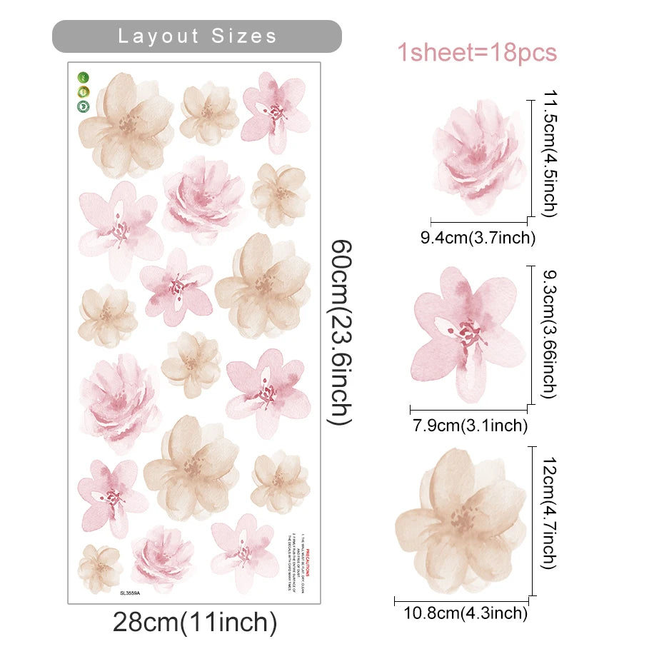 Boho Flower Wall Stickers Watercolor Removable Décor