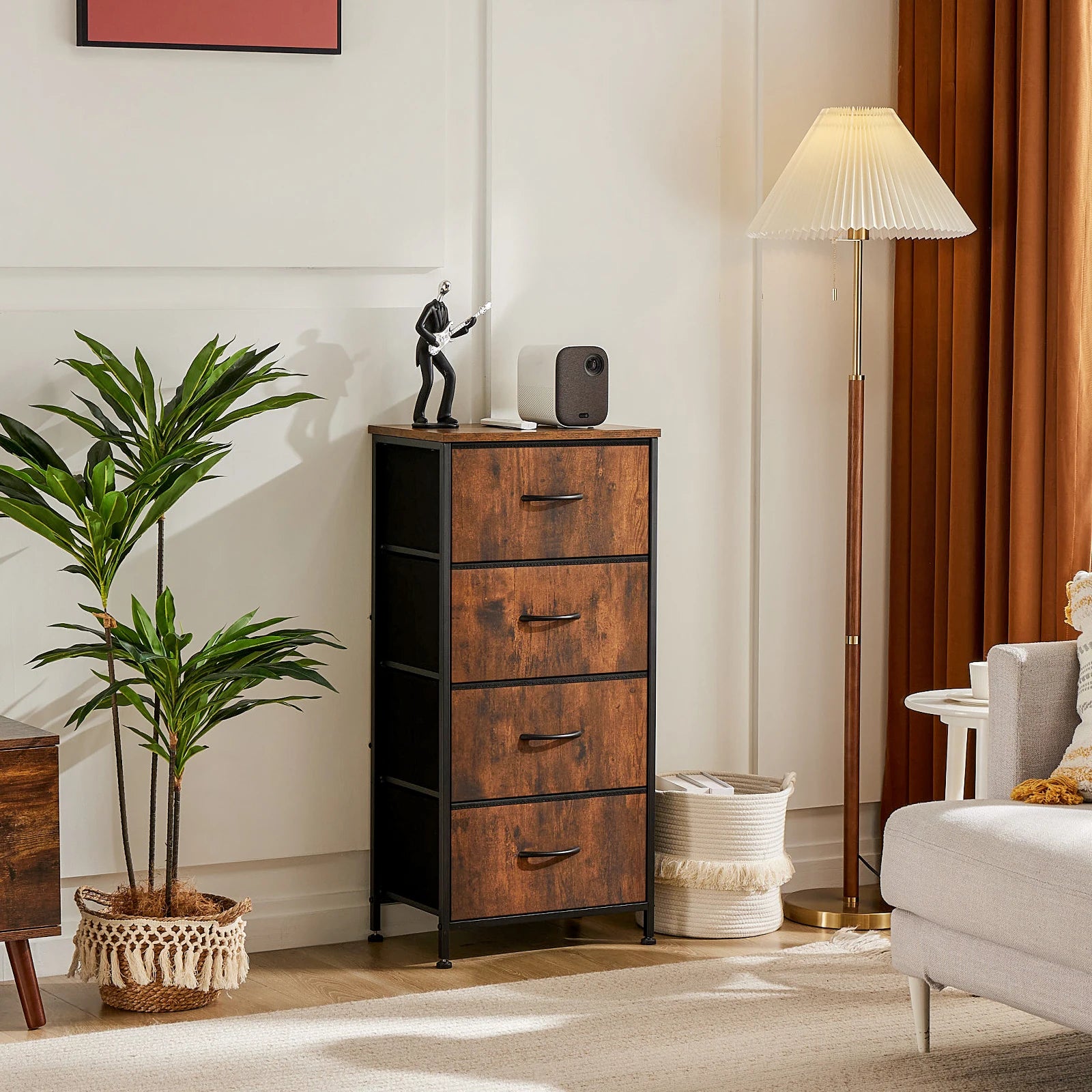 JHK Bedroom Dresser – 4 Fabric Drawers with Steel Frame