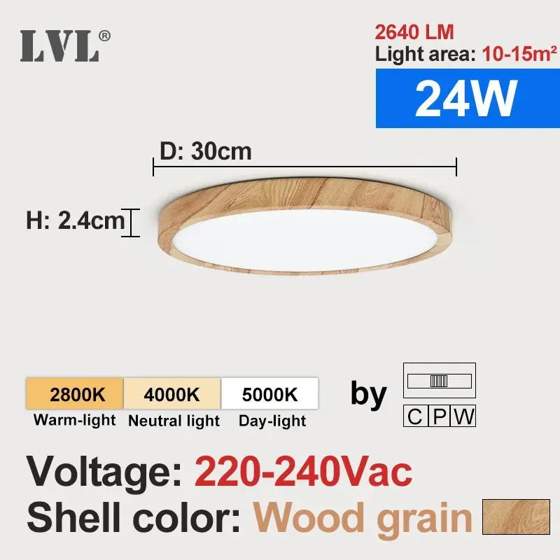 LVL Wood Grain LED Ceiling Light with 3-in-1 Color Modes
