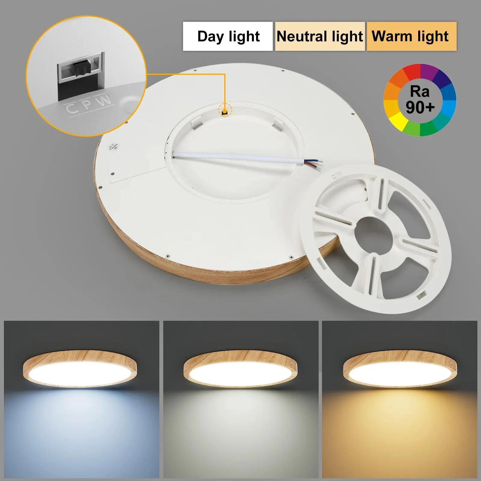 LVL Wood Grain LED Ceiling Light with 3-in-1 Color Modes