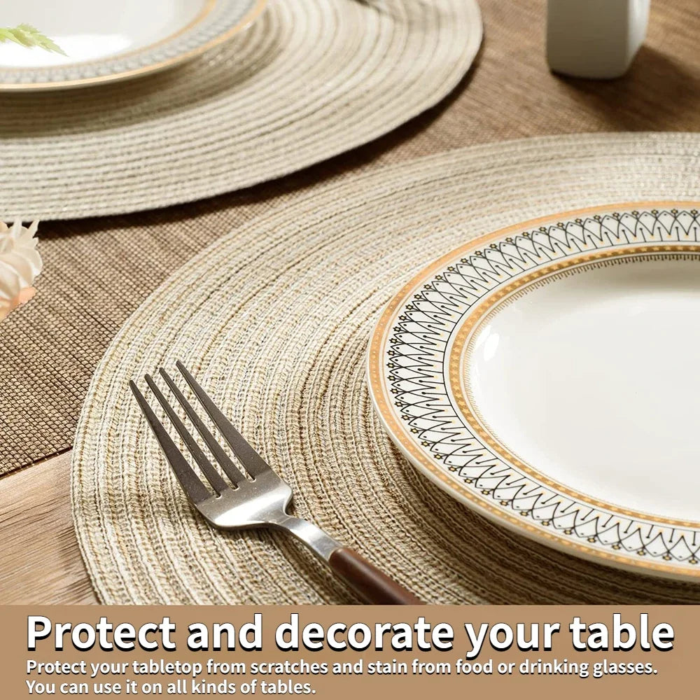 6PCS Round Table Mat & Coaster Set – Non-Slip Ramie Dining Placemats