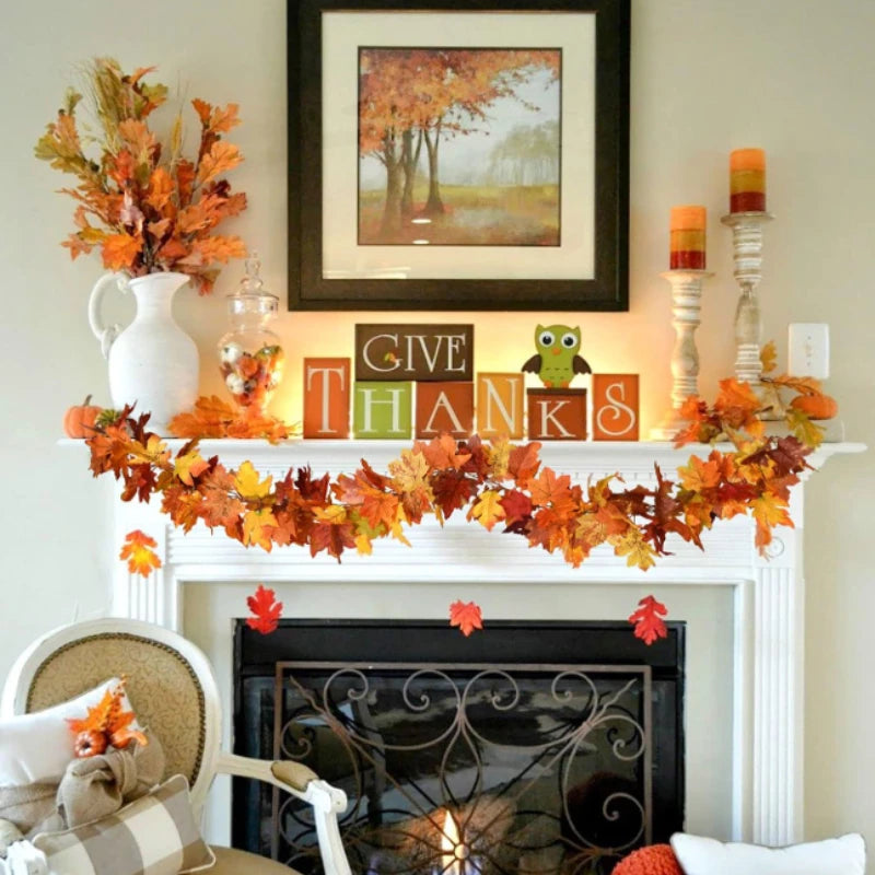180CM Artificial Maple Leaf Garland – Autumn & Holiday Wall Decor