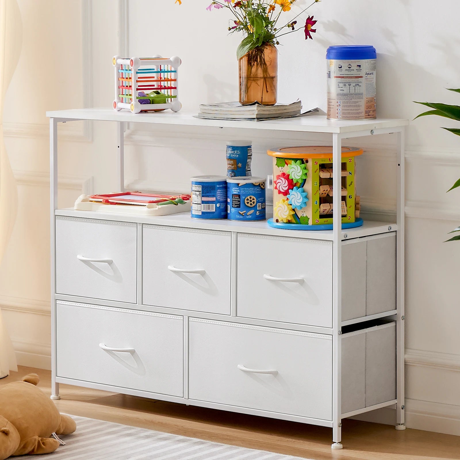 Fireplace TV Stand – 5-Drawer Bedroom Storage Cabinet