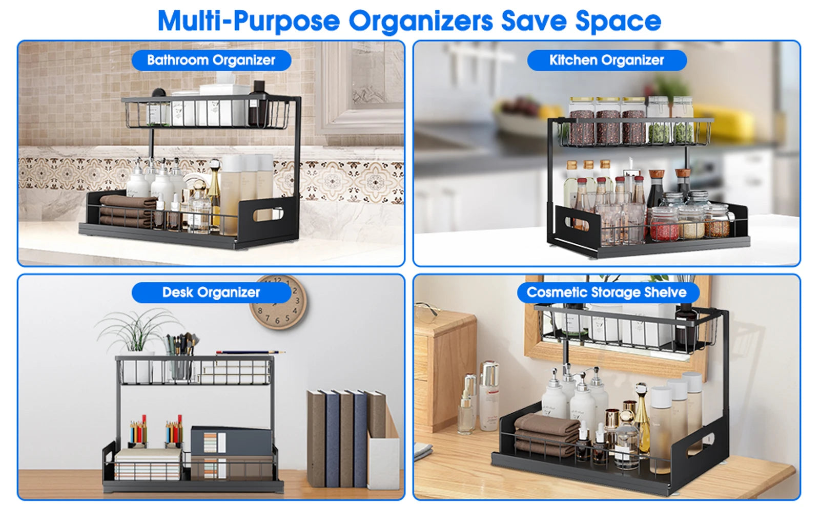 2-Tier Under Sink Sliding Cabinet Organizer Drawer