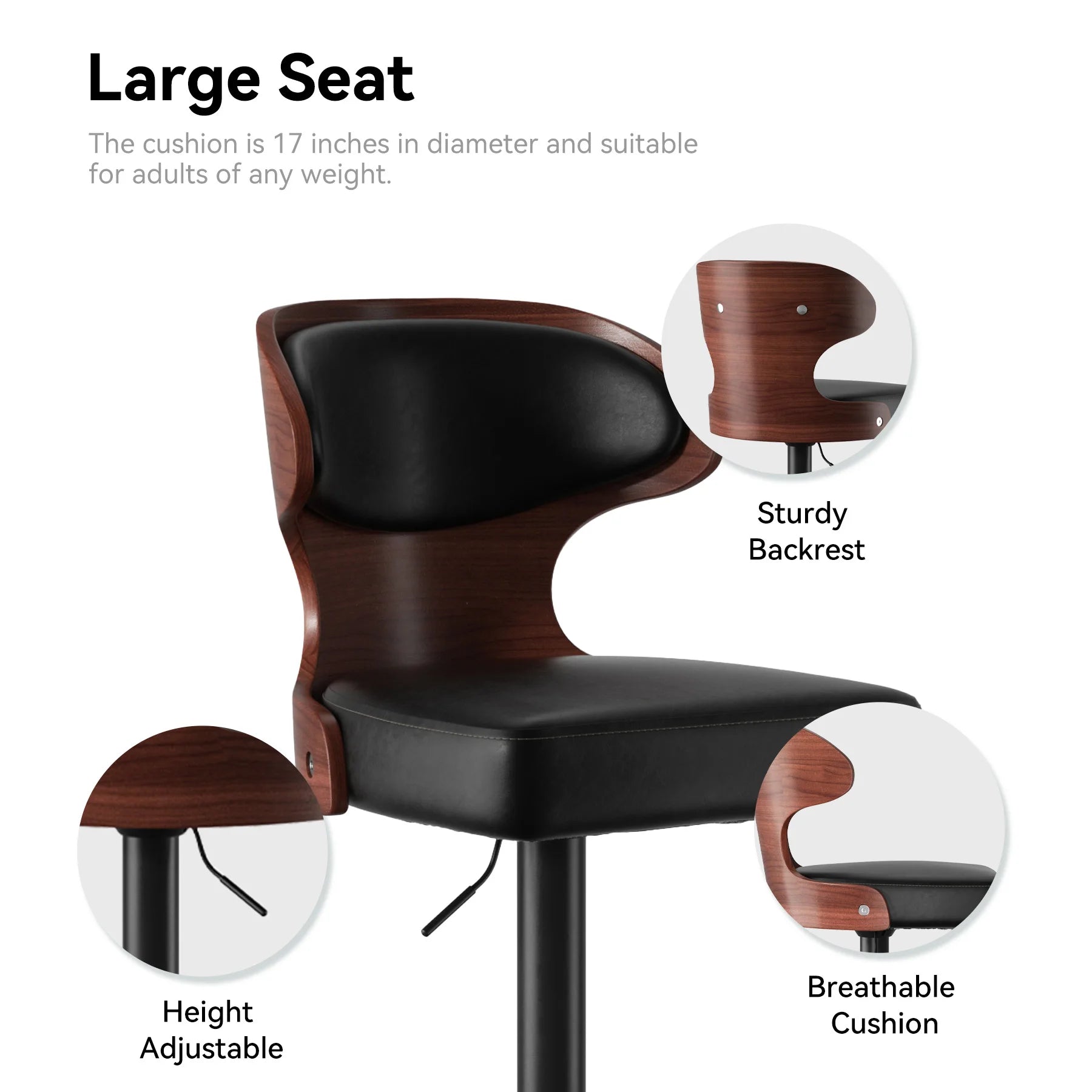 2PCS Bar Stools with Backrest – Soft Cushion Dining Chairs