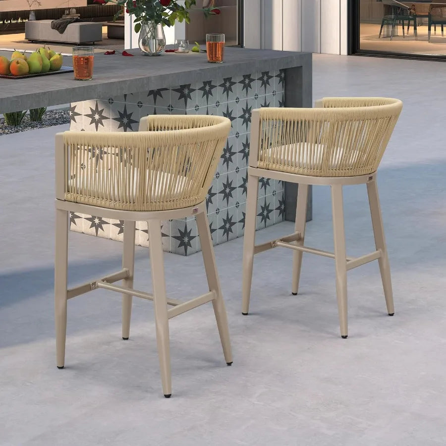 Modern Outdoor Wicker Bar Stool Set