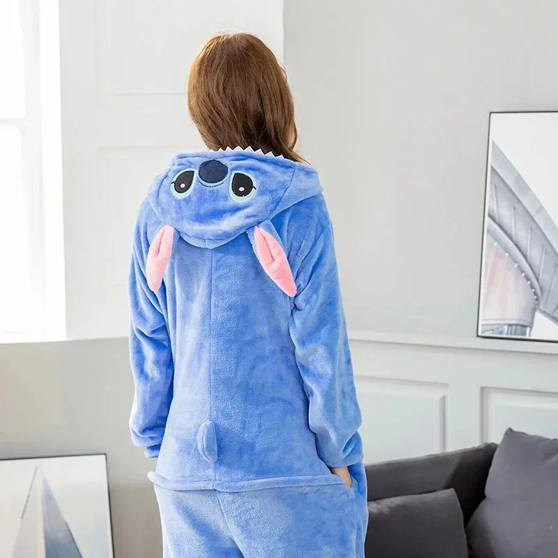 Stitch Flannel Hooded Onesie Pajamas for Adults