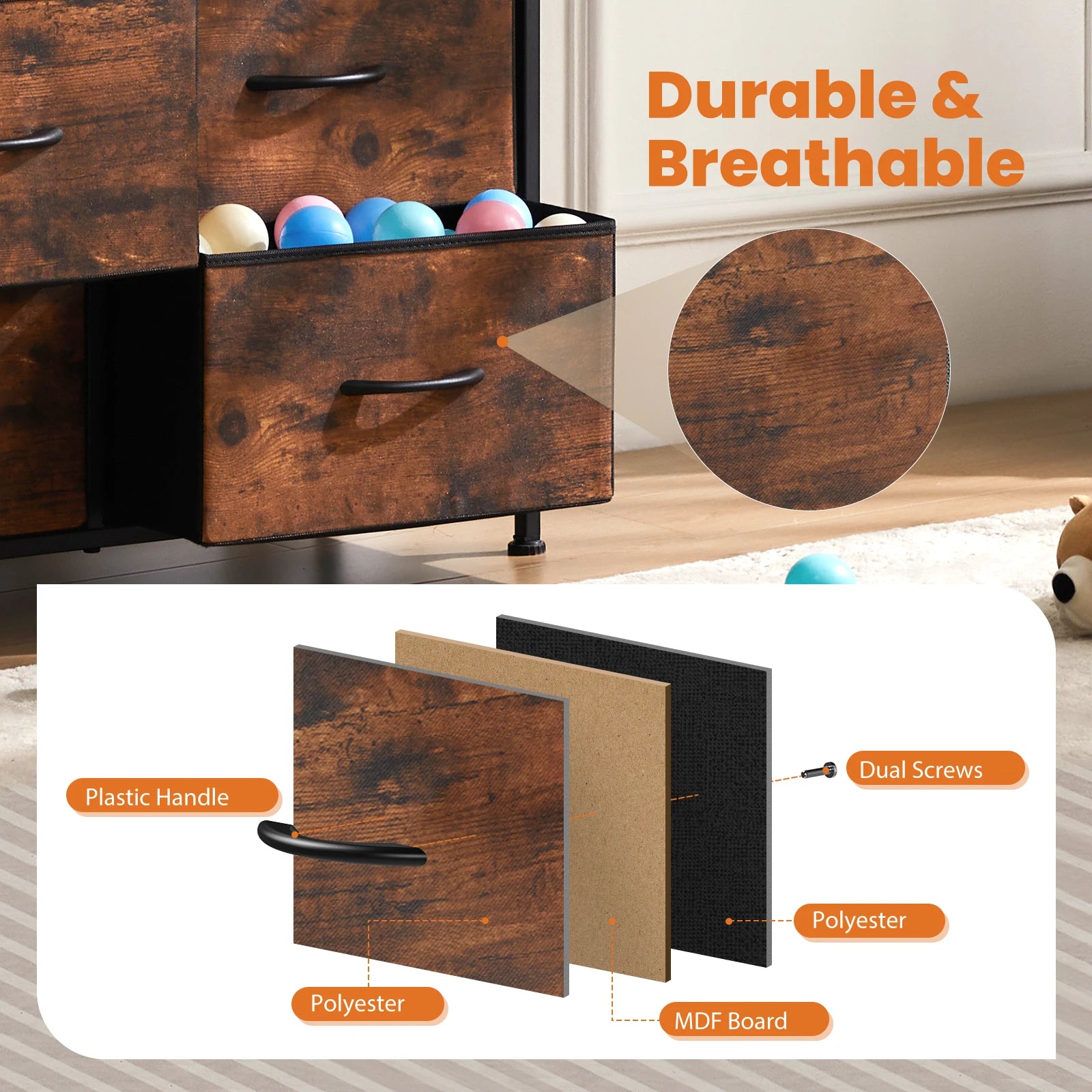 9-Drawer Fabric Dresser – Bedroom Closet Storage Organizer Cabinet