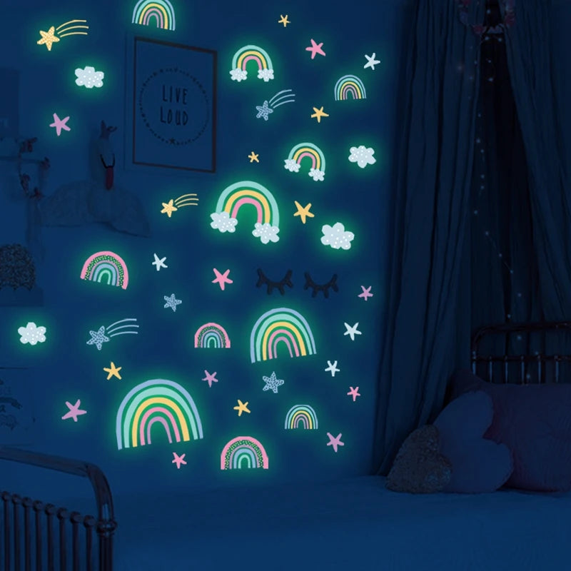 Glow-in-the-Dark Rainbow Wall Stickers for Kids Room