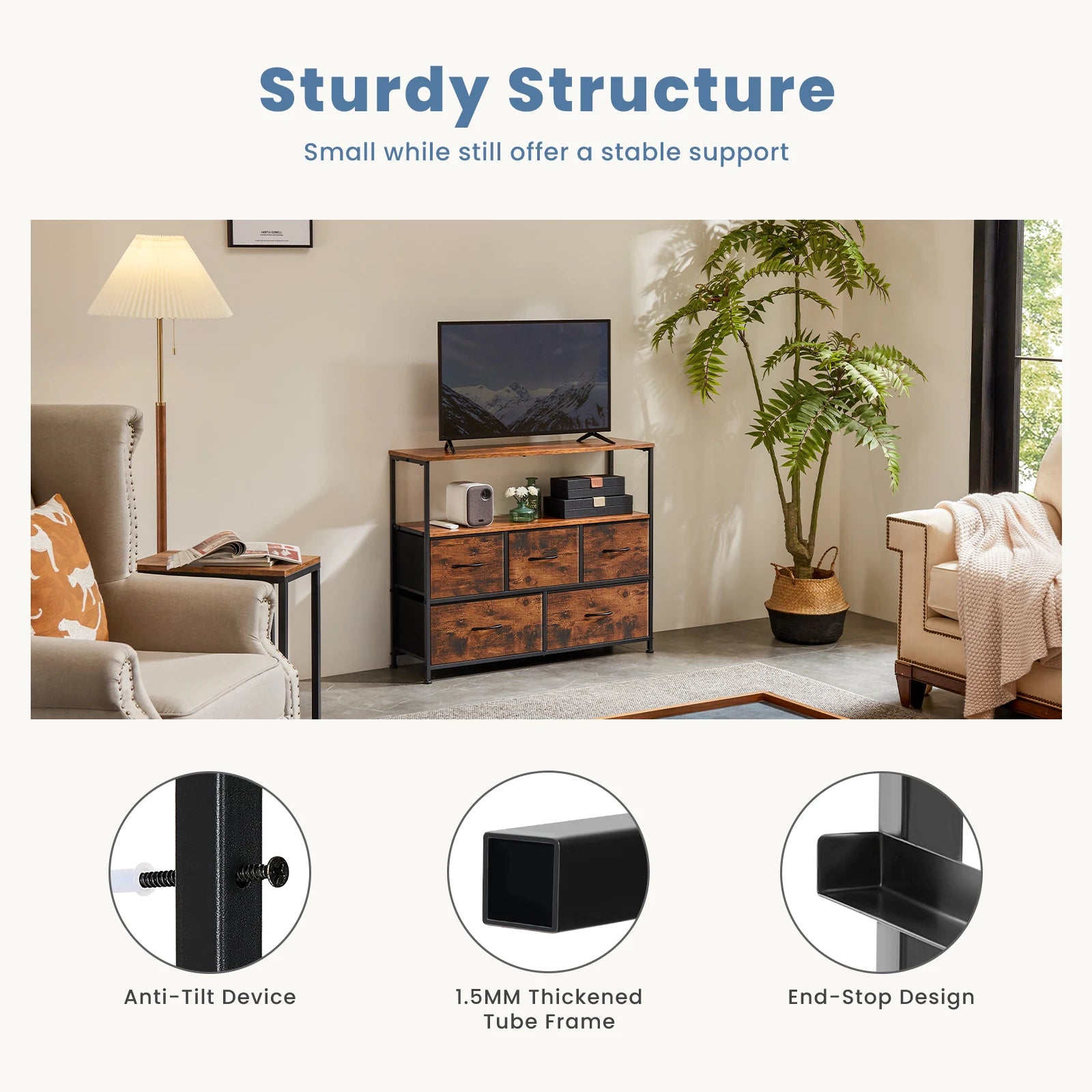 Fireplace TV Stand – 5-Drawer Bedroom Storage Cabinet