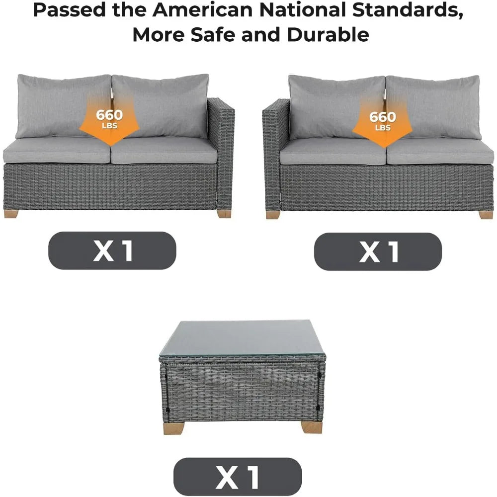 4-Piece Outdoor Wicker Patio Set – Modular Sofa with Glass Top Table