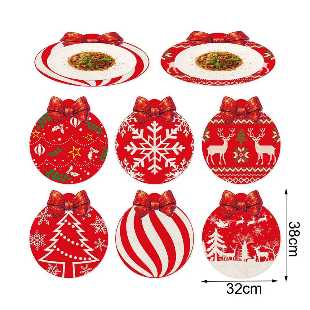 6/12/24PCS Red Christmas Placemats – Snowflake & Elk Table Decor