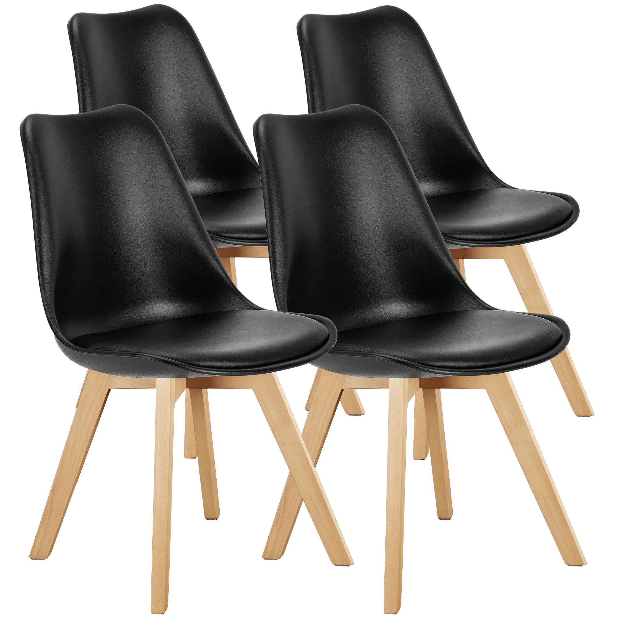 Set of 4 PU Leather Dining Chairs with Wooden Legs