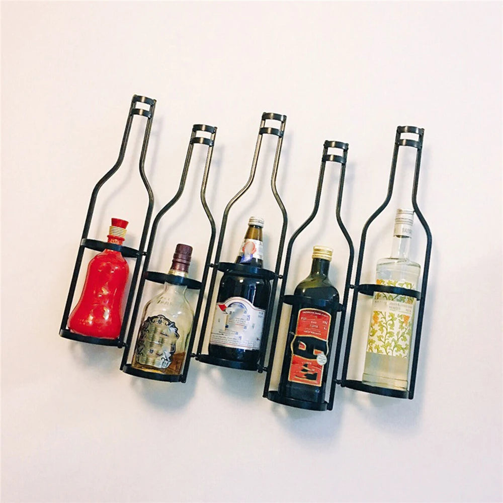 Retro Bronze Wall-Mount Wine Rack – 5-Bottle Metal Wine Holder