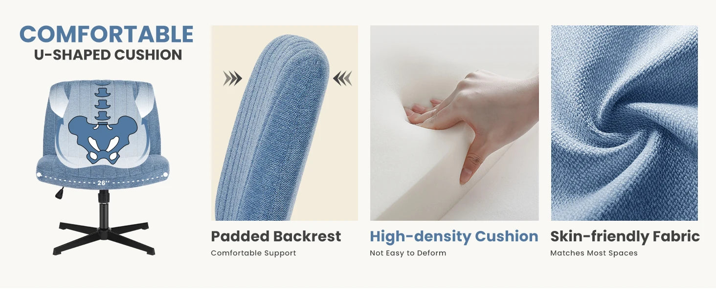 Criss-Cross Leg Office Chair – Armless Adjustable Swivel Seat