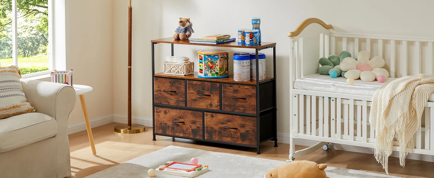Fireplace TV Stand – 5-Drawer Bedroom Storage Cabinet