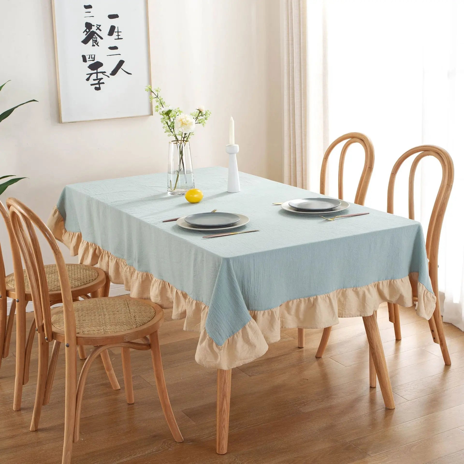 100% Cotton Washable Tablecloth – Elegant Flounce Stitching for Wedding, Party, Dining & Banquet Decoration