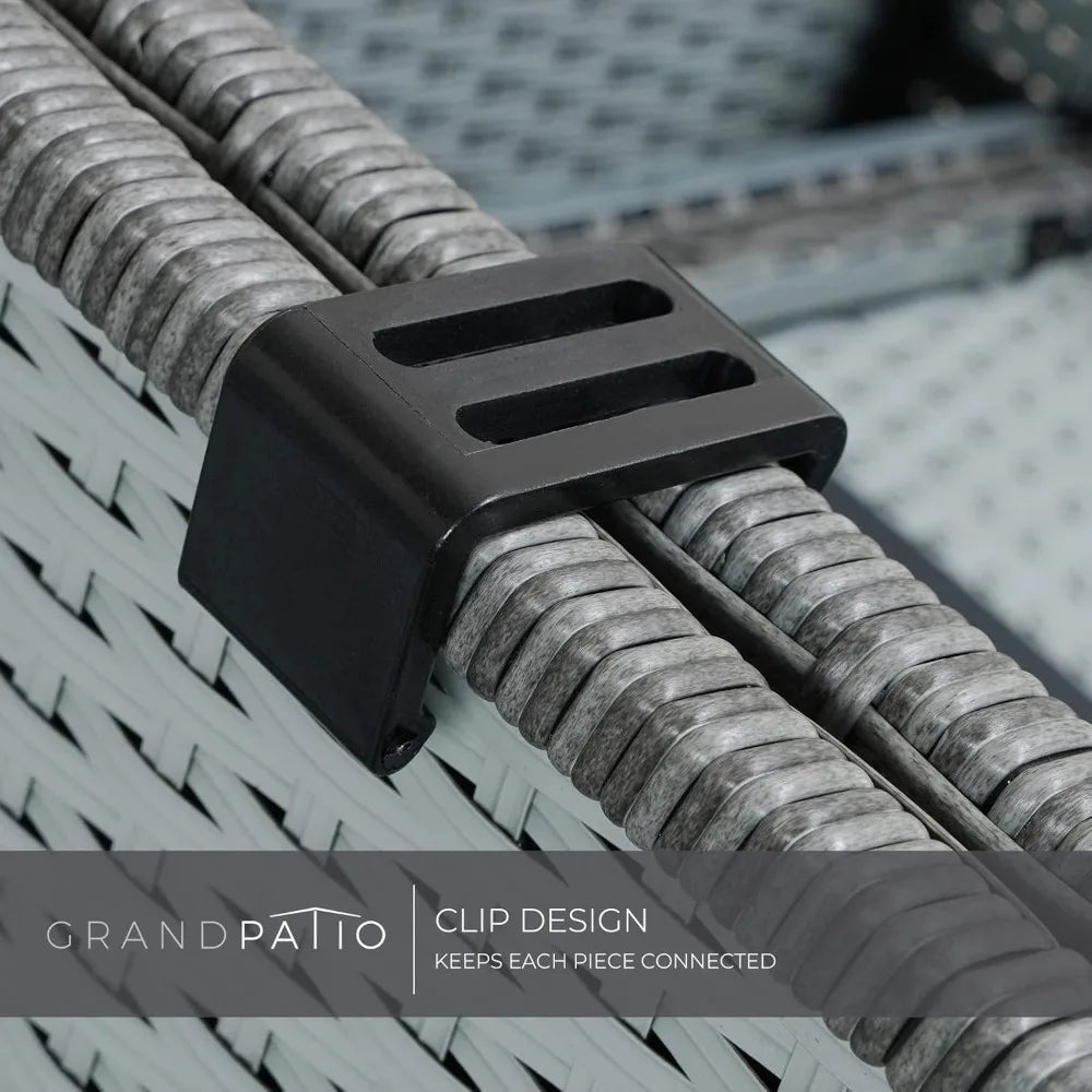 4-Piece Outdoor Wicker Patio Set – Modular Sofa with Glass Top Table