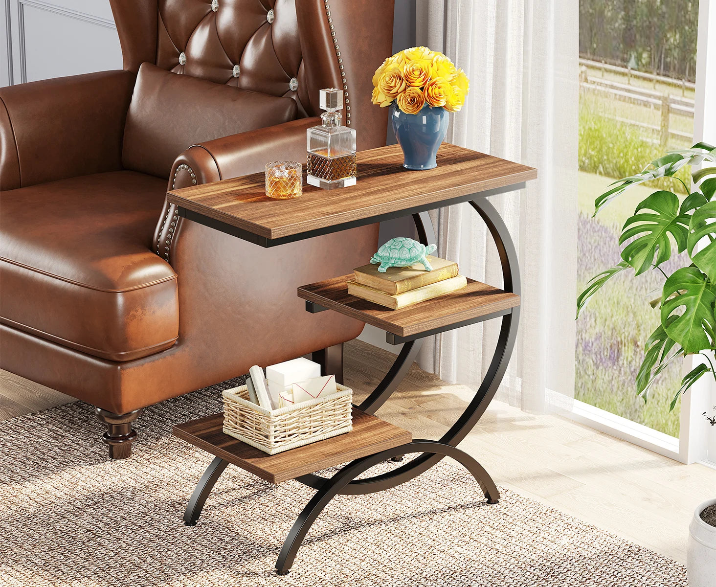 Tribesigns 3‑Tier C‑Shaped End Table