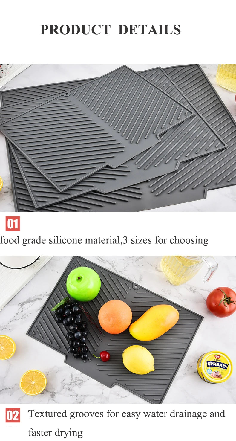 Silicone Draining Pad – Non-Slip Dish Drying Mat for Kitchen