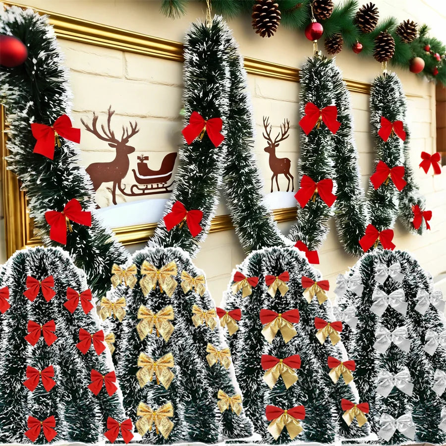 10M Christmas Tinsel Ribbon Garland – Green Cane with Bow