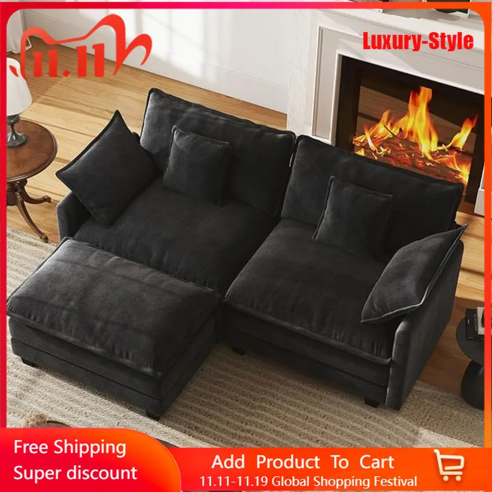 77" L-Shaped Cloud Sofa with Ottoman – Comfy Chenille Modular Sectional