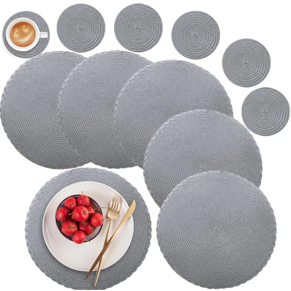 6PCS Round Table Mat & Coaster Set – Non-Slip Ramie Dining Placemats